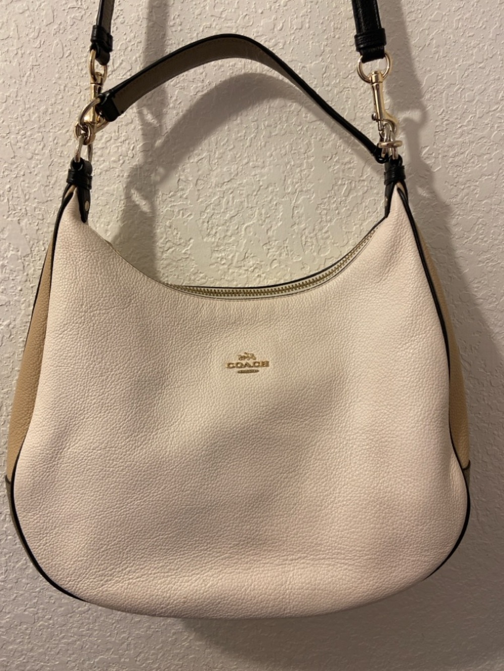 Coach Harley Hobo Geometric Ivory Tri-Color Pebbled Leather Shoulder Bag